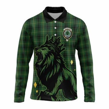 MacArthur (McArthur) Tartan Family Crest Long Sleeve Polo Shirt Crowned Lion Roaring