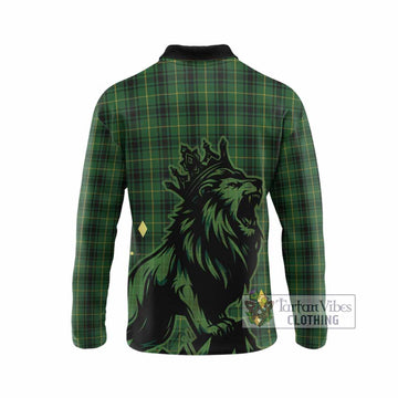 MacArthur (McArthur) Tartan Family Crest Long Sleeve Polo Shirt Crowned Lion Roaring