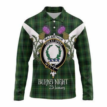 MacArthur (McArthur) Tartan Family Crest Long Sleeve Polo Shirt Scottish Burns Night Thistle Floral