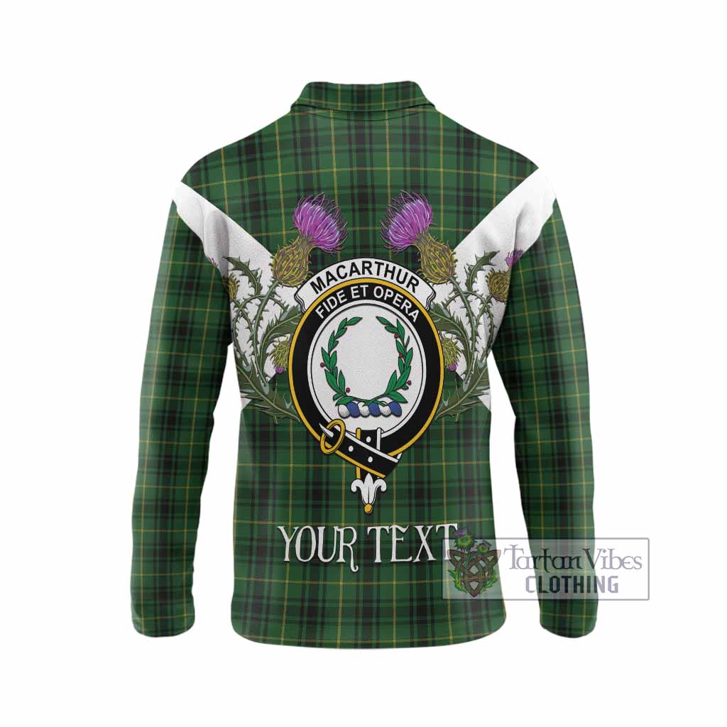 MacArthur (McArthur) Tartan Family Crest Long Sleeve Polo Shirt Scottish Burns Night Thistle Floral