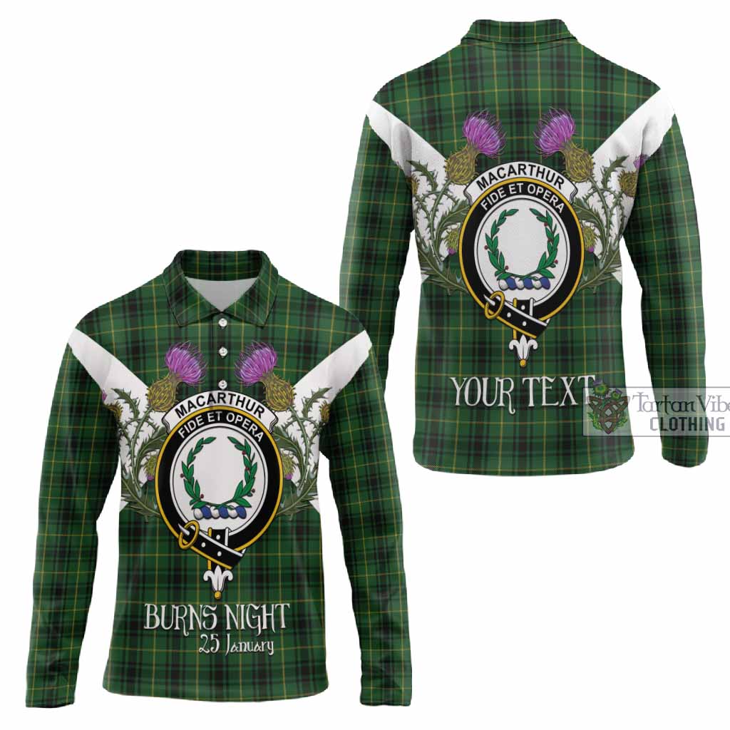 MacArthur (McArthur) Tartan Family Crest Long Sleeve Polo Shirt Scottish Burns Night Thistle Floral