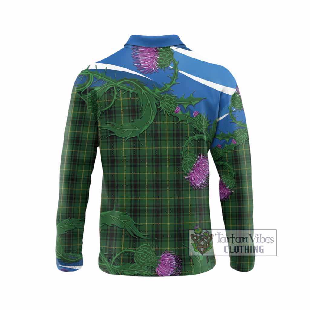 MacArthur (McArthur) Tartan Family Crest Long Sleeve Polo Shirt Thistle in Minimalism