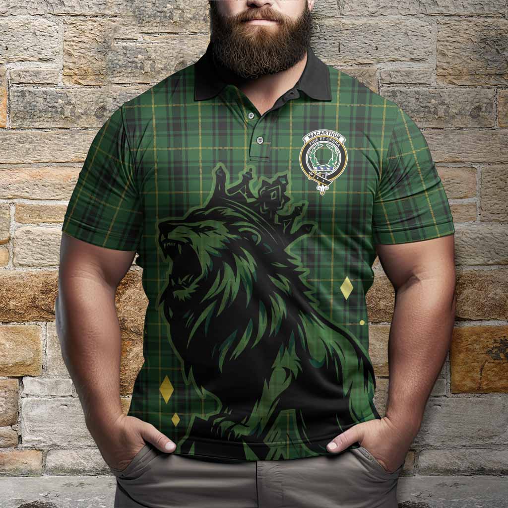 MacArthur (McArthur) Tartan Family Crest Polo Shirt Crowned Lion Roaring