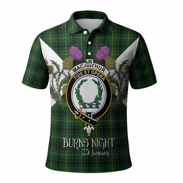 MacArthur (McArthur) Tartan Family Crest Polo Shirt Scottish Burns Night Thistle Floral
