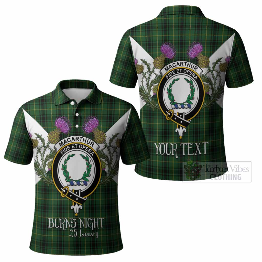 MacArthur (McArthur) Tartan Family Crest Polo Shirt Scottish Burns Night Thistle Floral