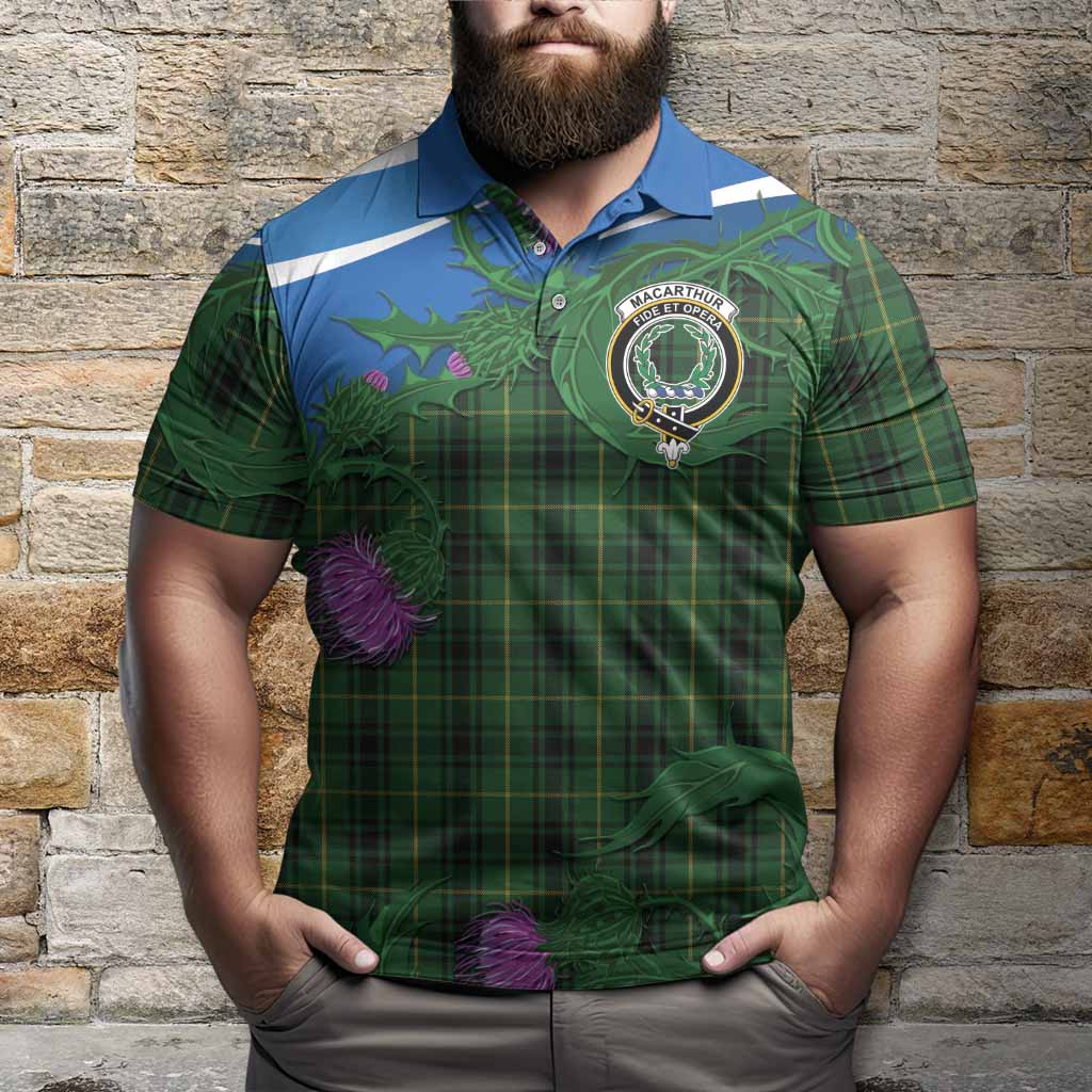 MacArthur (McArthur) Tartan Family Crest Polo Shirt Thistle in Minimalism
