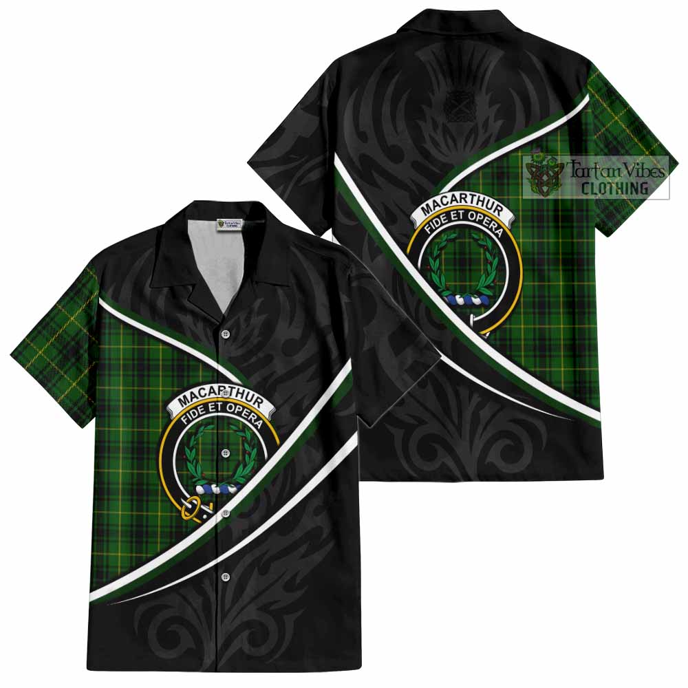 MacArthur (McArthur) Tartan Family Crest Short Sleeve Button Shirt Celtic Scottish Thistle Floral - Tartan Vibes Clothing