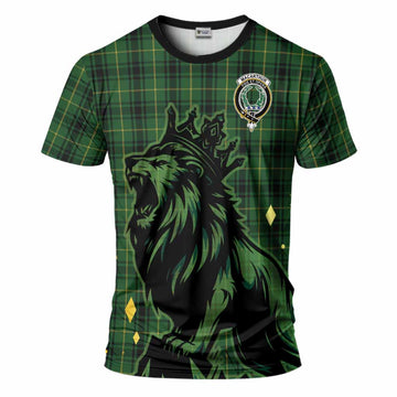 MacArthur (McArthur) Tartan Family Crest T-Shirt Crowned Lion Roaring