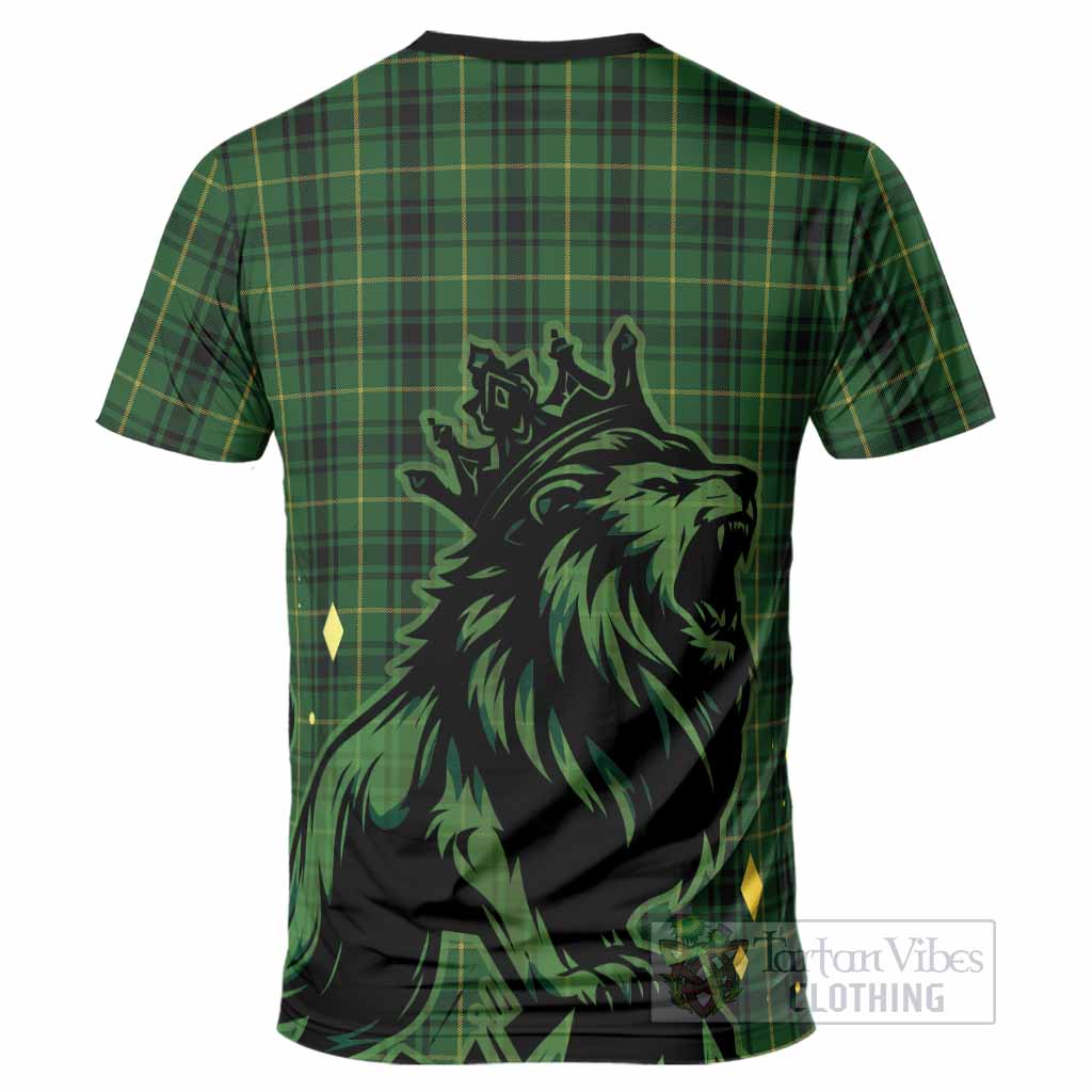MacArthur (McArthur) Tartan Family Crest T-Shirt Crowned Lion Roaring