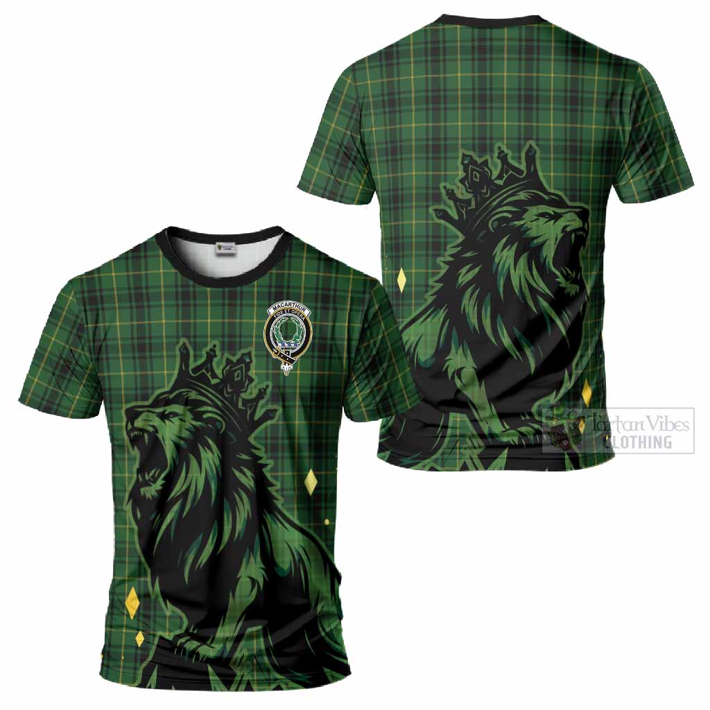 MacArthur (McArthur) Tartan Family Crest T-Shirt Crowned Lion Roaring
