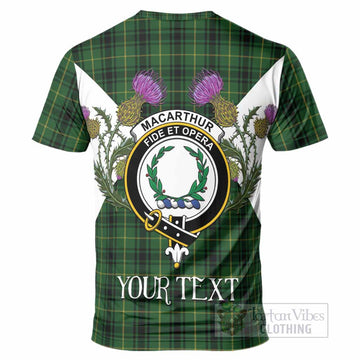 MacArthur (McArthur) Tartan Family Crest T-Shirt Scottish Burns Night Thistle Floral