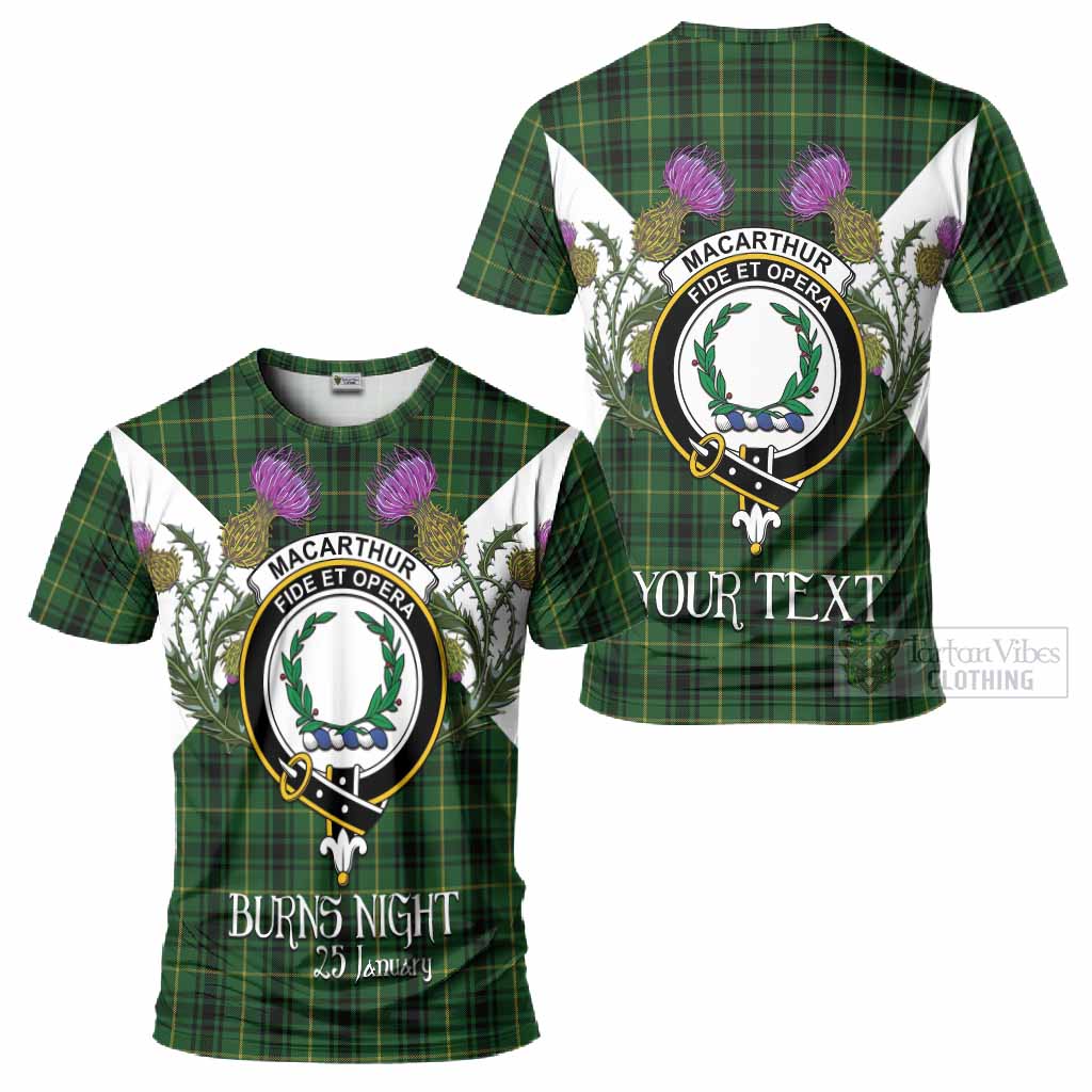 MacArthur (McArthur) Tartan Family Crest T-Shirt Scottish Burns Night Thistle Floral
