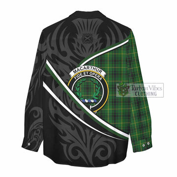 MacArthur (McArthur) Tartan Family Crest Women Casual Shirt Celtic Scottish Thistle Floral - Tartan Vibes Clothing