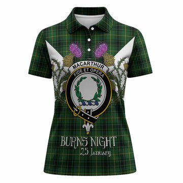 MacArthur (McArthur) Tartan Family Crest Women Polo Shirt Scottish Burns Night Thistle Floral