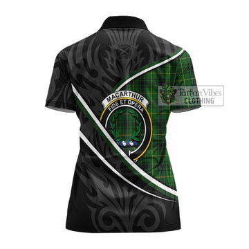 MacArthur (McArthur) Tartan Family Crest Women's Polo Shirt Celtic Scottish Thistle Floral