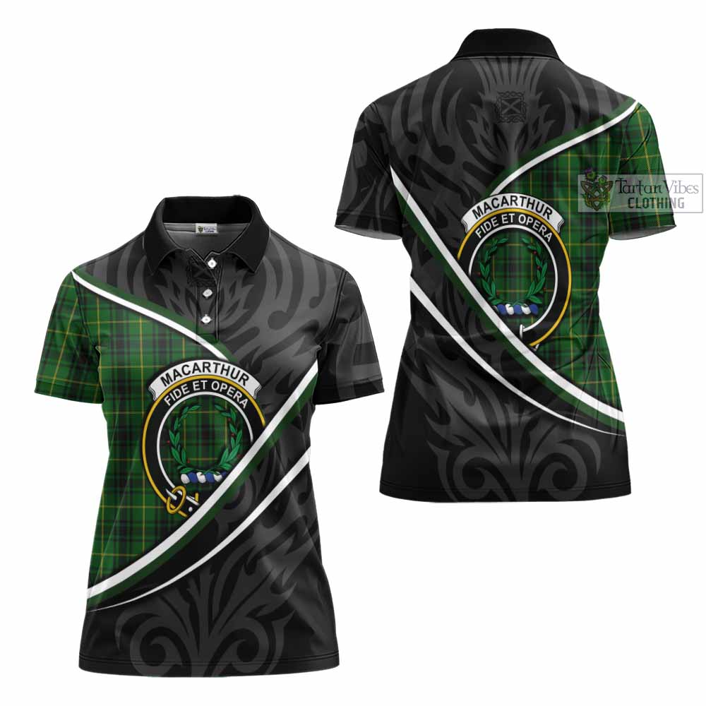 MacArthur (McArthur) Tartan Family Crest Women's Polo Shirt Celtic Scottish Thistle Floral - Tartan Vibes Clothing