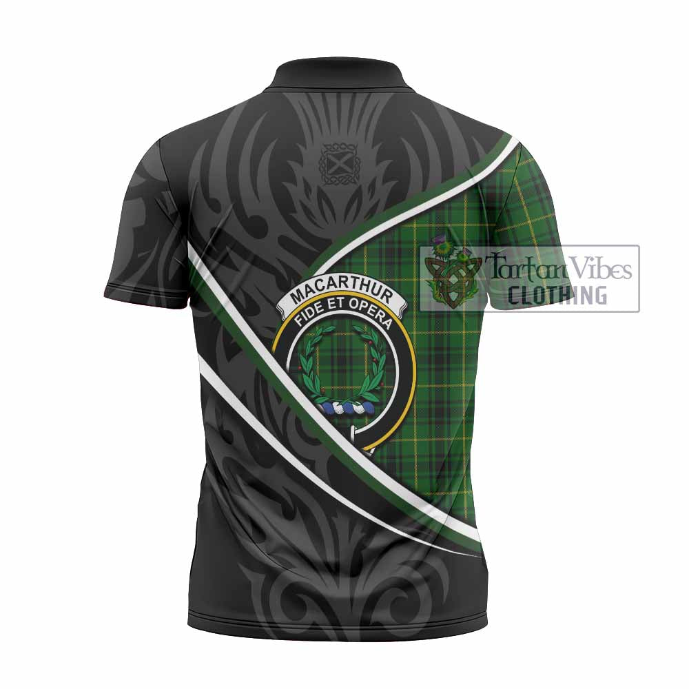 MacArthur (McArthur) Tartan Family Crest Zipper Polo Shirt Celtic Scottish Thistle Floral - Tartan Vibes Clothing
