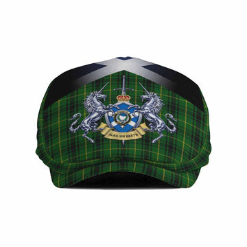 MacArthur (McArthur) Tartan Flat Cap, Jeff Cap Alba Gu Brath Unicorn Crest