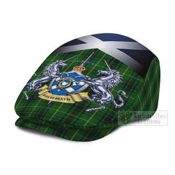 MacArthur (McArthur) Tartan Flat Cap, Jeff Cap Alba Gu Brath Unicorn Crest