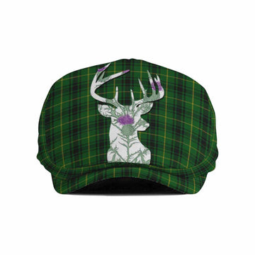 MacArthur (McArthur) Tartan Flat Cap, Jeff Cap Scottish Stag Thistle Floral Art