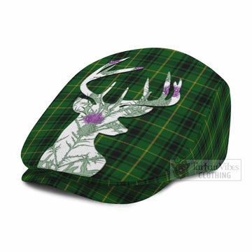 MacArthur (McArthur) Tartan Flat Cap, Jeff Cap Scottish Stag Thistle Floral Art
