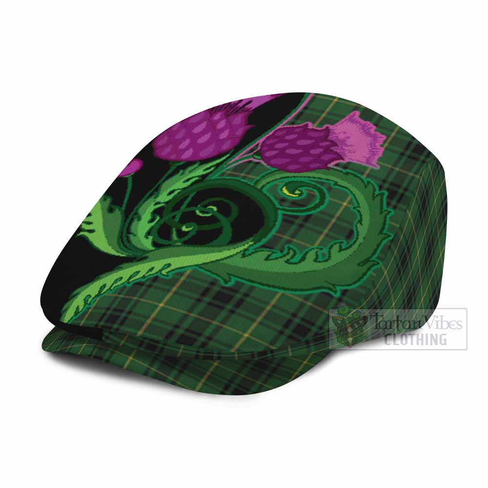 MacArthur (McArthur) Tartan Flat Cap, Jeff Cap Traditional Scottish Thistle