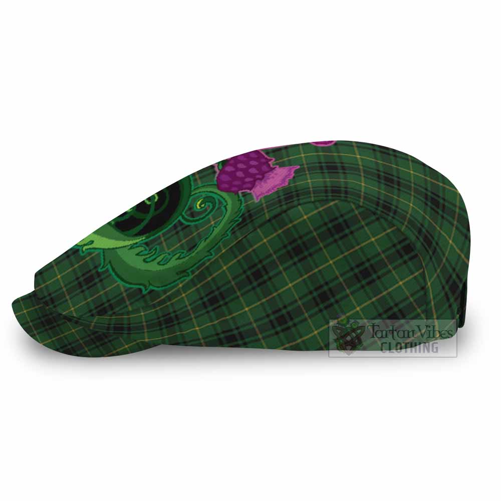 MacArthur (McArthur) Tartan Flat Cap, Jeff Cap Traditional Scottish Thistle