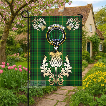 MacArthur (McArthur) Tartan Garden Flag with Golden Regal Scottish Thistle Emblem