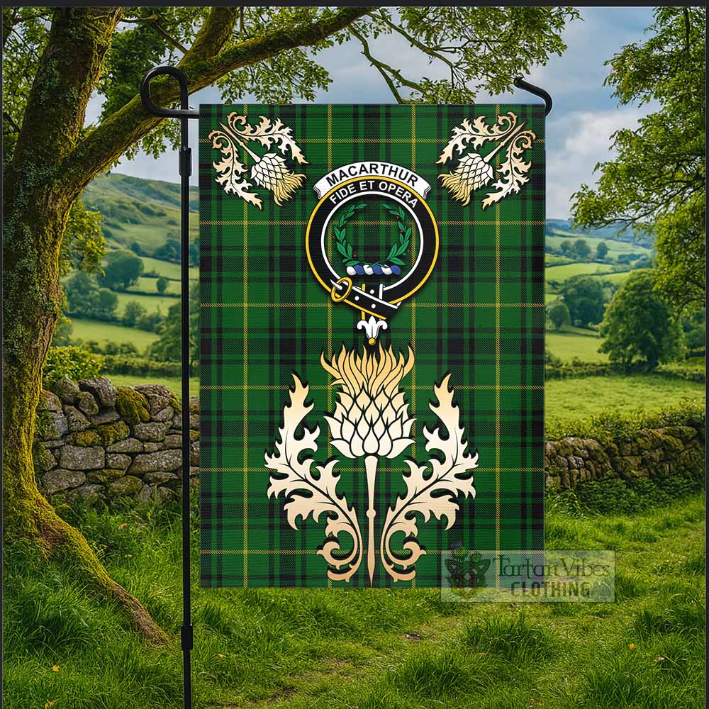 MacArthur (McArthur) Tartan Garden Flag with Golden Regal Scottish Thistle Emblem - Tartan Vibes Clothing