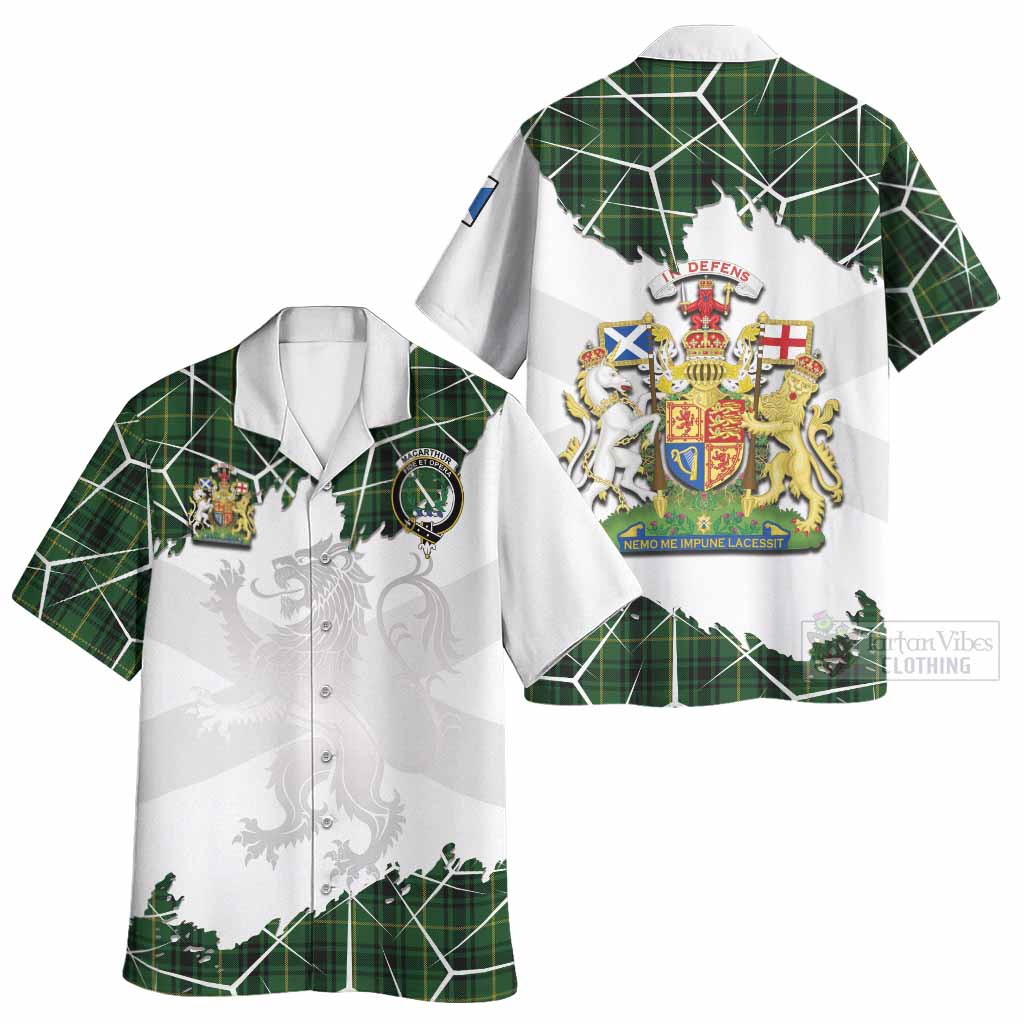 MacArthur (McArthur) Tartan Hawaiian Shirt with Family Crest and Lion Rampant Grunge Style