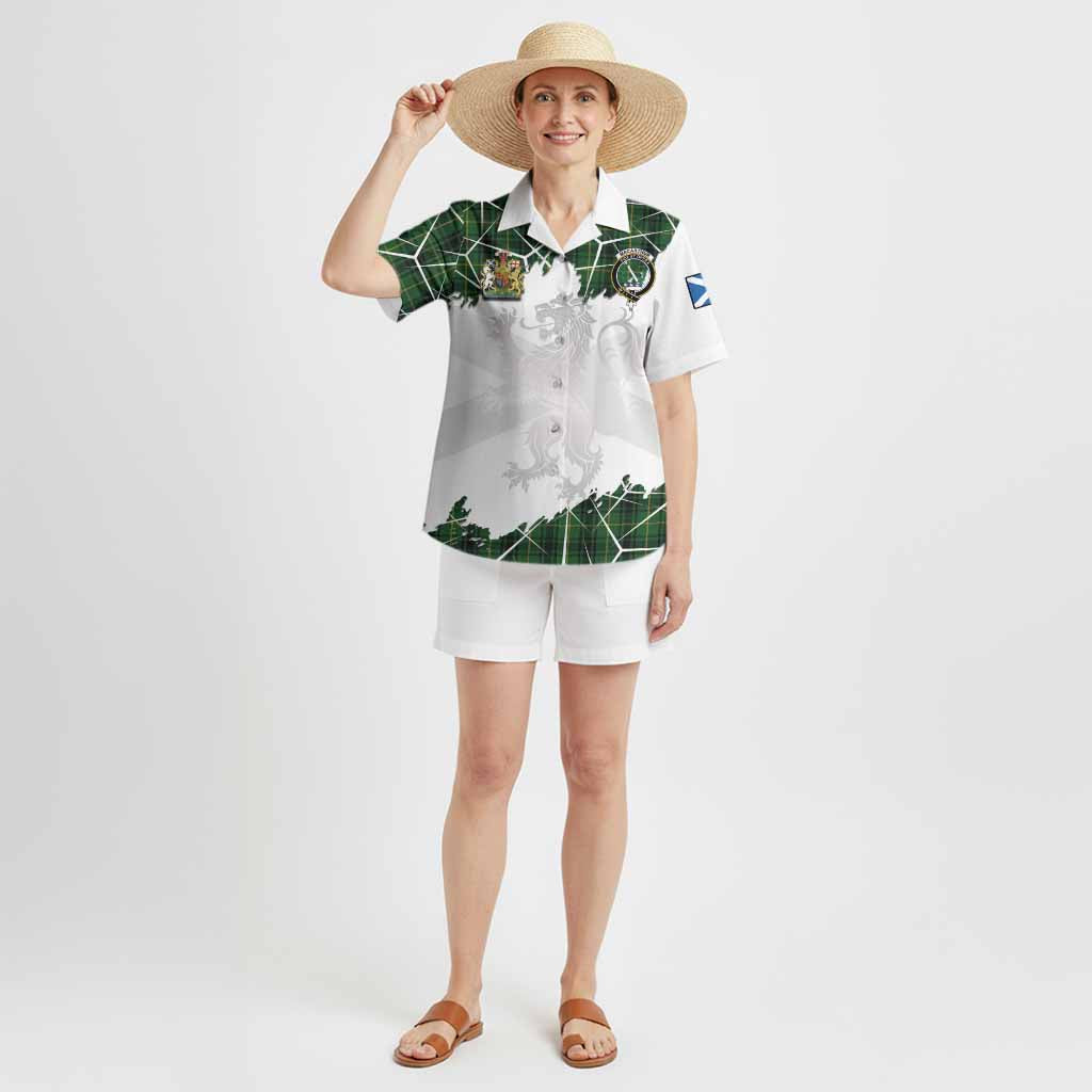 MacArthur (McArthur) Tartan Hawaiian Shirt with Family Crest and Lion Rampant Grunge Style