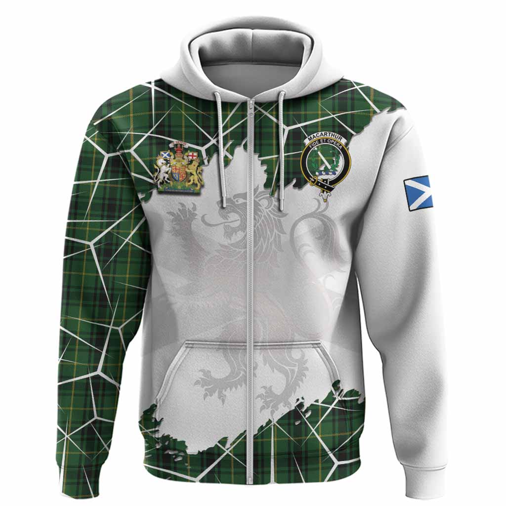 MacArthur (McArthur) Tartan Hoodie with Family Crest and Lion Rampant Grunge Style