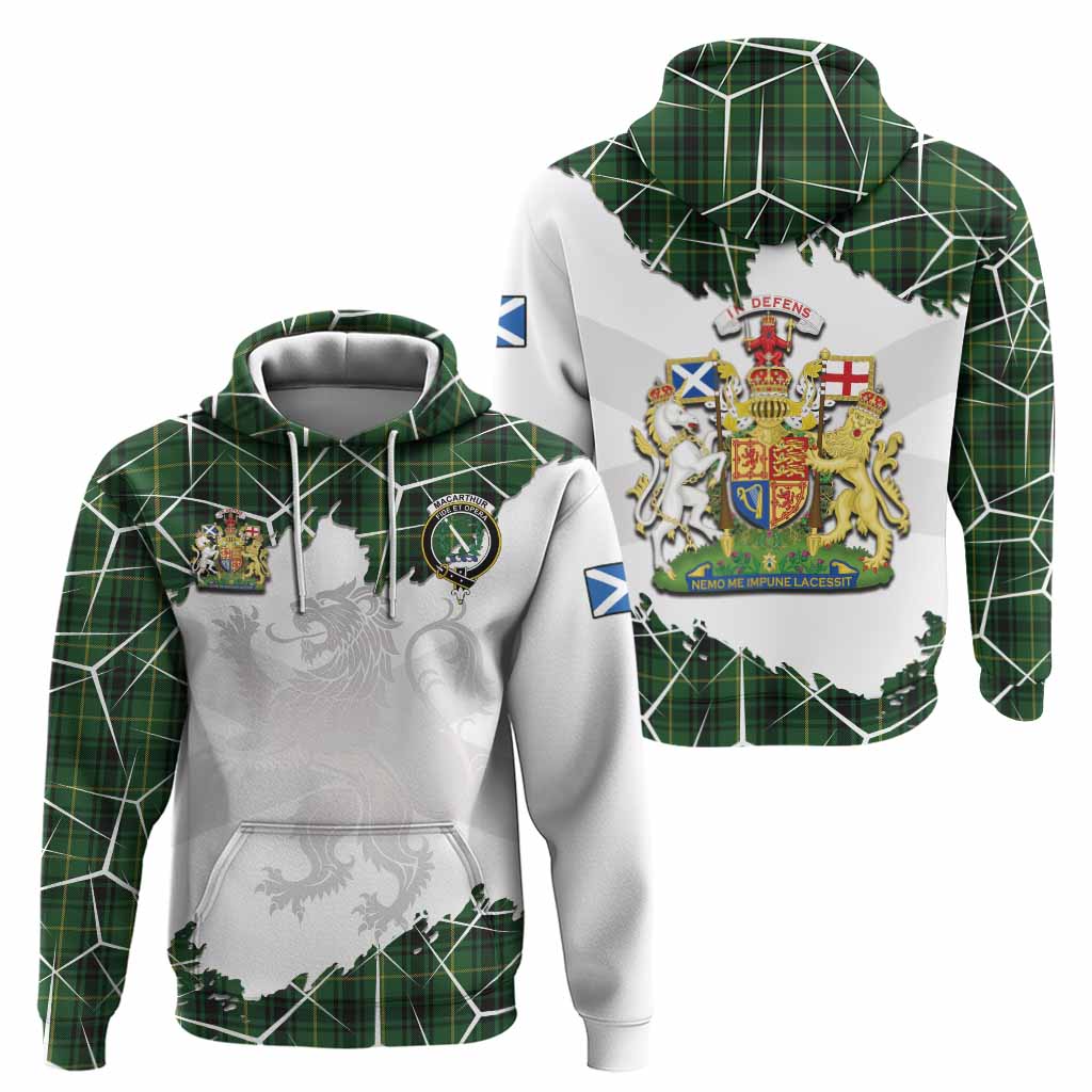 MacArthur (McArthur) Tartan Hoodie with Family Crest and Lion Rampant Grunge Style