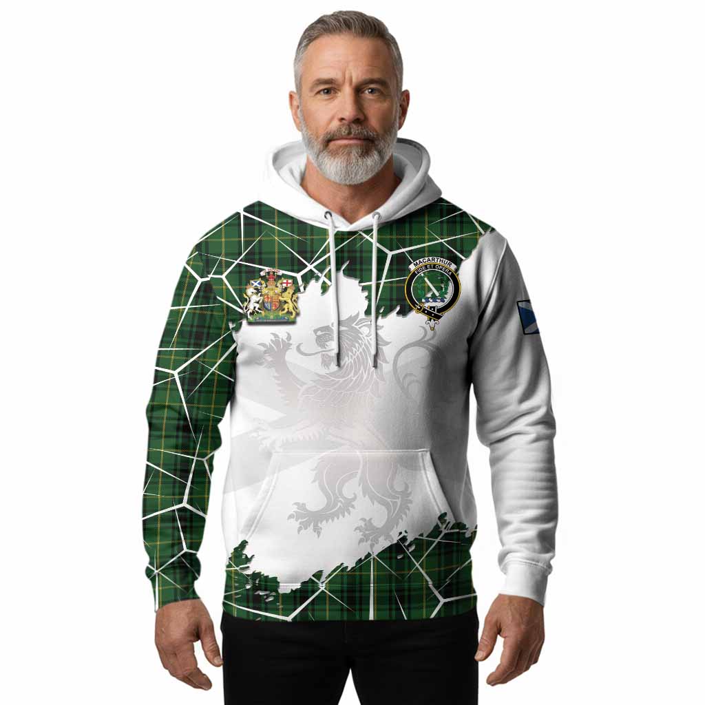 MacArthur (McArthur) Tartan Hoodie with Family Crest and Lion Rampant Grunge Style