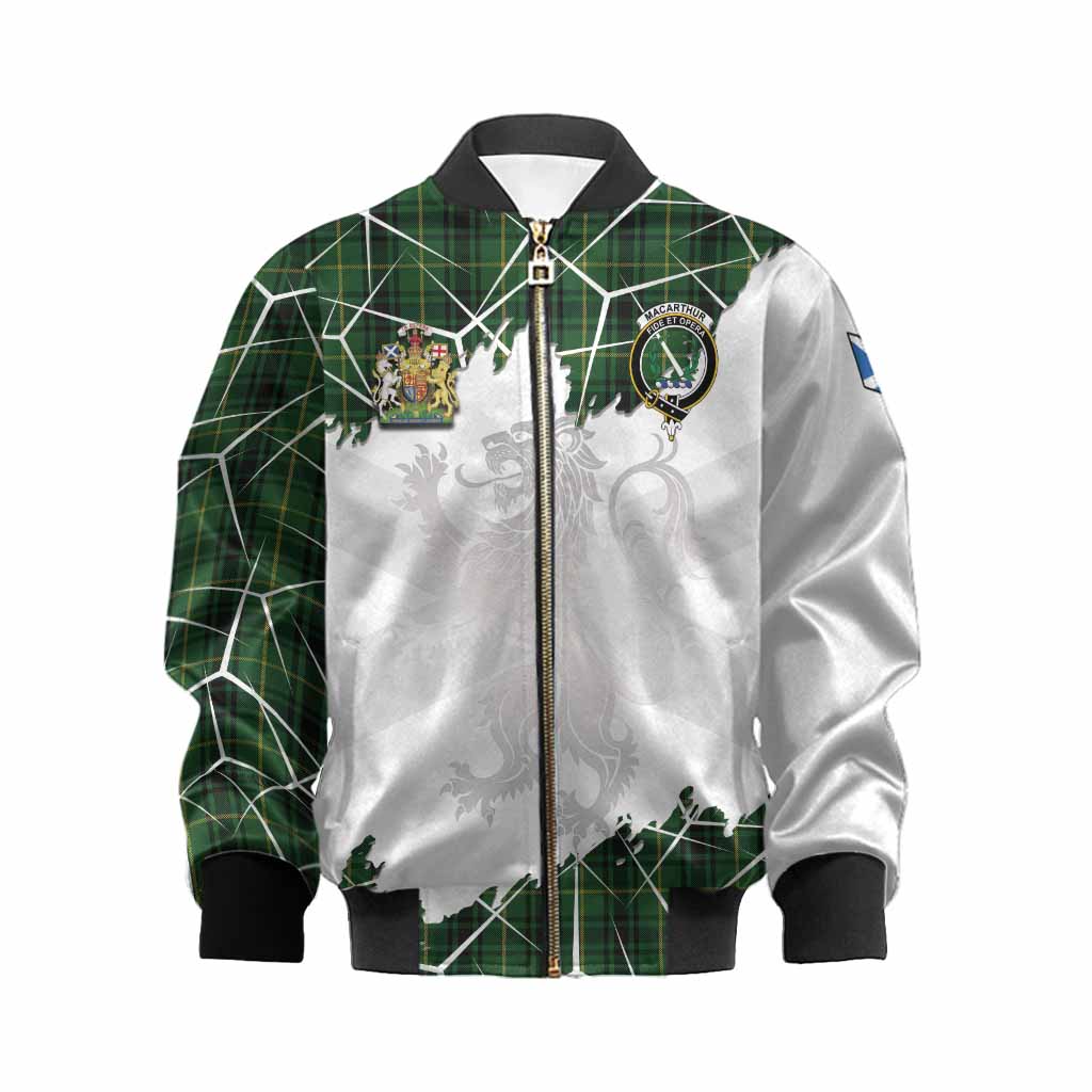 MacArthur (McArthur) Tartan Kid Bomber Jacket with Family Crest and Lion Rampant Grunge Style