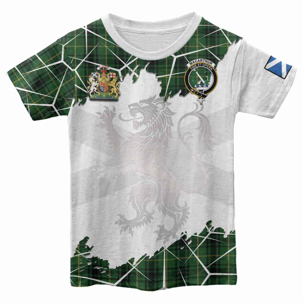 MacArthur (McArthur) Tartan Kid T-shirt with Family Crest and Lion Rampant Grunge Style
