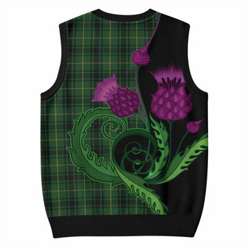 MacArthur (McArthur) Tartan Knitted V-Neck Vest Traditional Scottish Thistle