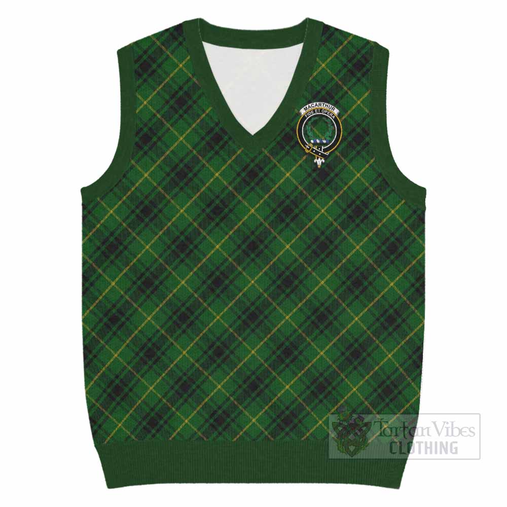 MacArthur (McArthur) Tartan Knitted V-Neck Vest with Family Crest Cross Style