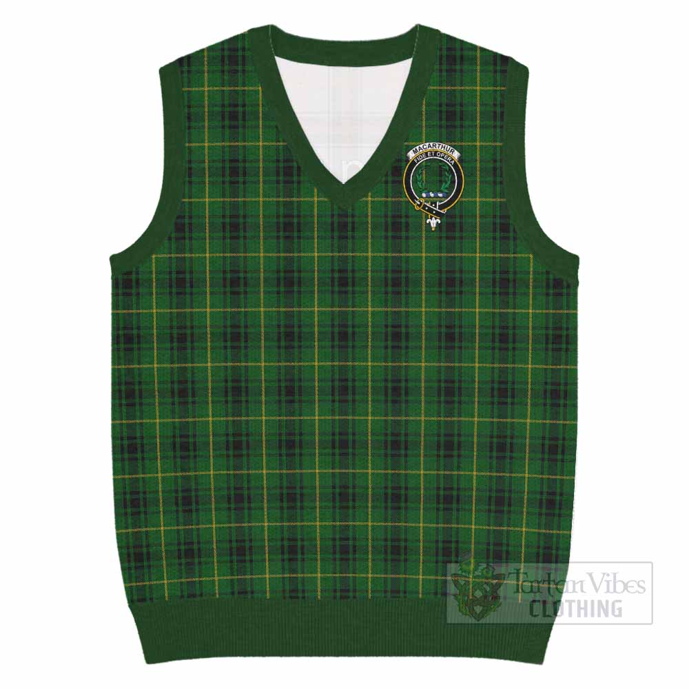 MacArthur (McArthur) Tartan Knitted V-Neck Vest with Family Crest - Tartan Vibes Clothing