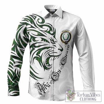 MacArthur (McArthur) Tartan Lion Roar Long Sleeve Button Shirts Alba Gu Brath with Celtic Motifs