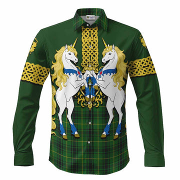 MacArthur (McArthur) Tartan Long Sleeve Button Shirts Unicorn Celtic Knot And Thistle Emblem