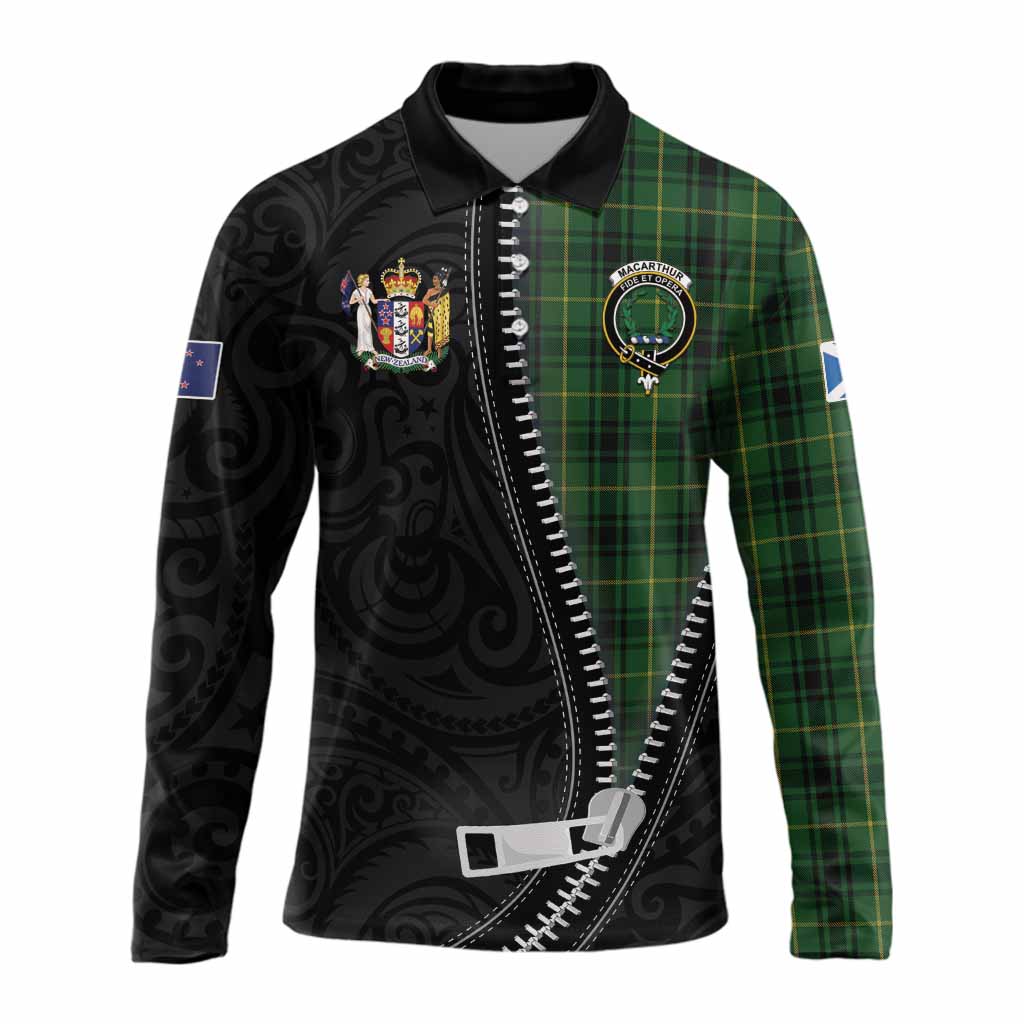 MacArthur (McArthur) Tartan Long Sleeve Polo Shirt New Zealand Pattern Unique Zipper Stylized