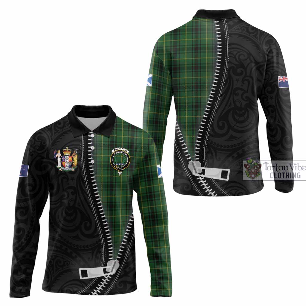 MacArthur (McArthur) Tartan Long Sleeve Polo Shirt New Zealand Pattern Unique Zipper Stylized