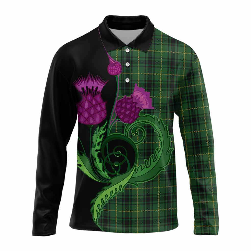 MacArthur (McArthur) Tartan Long Sleeve Polo Shirt Traditional Scottish Thistle