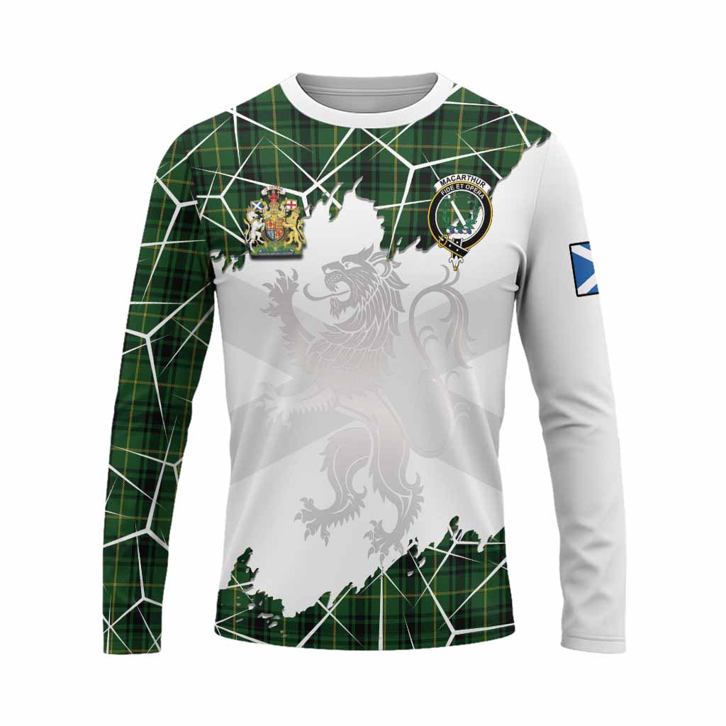 MacArthur (McArthur) Tartan Long Sleeve T-Shirt with Family Crest and Lion Rampant Grunge Style