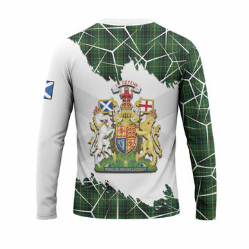 MacArthur (McArthur) Tartan Long Sleeve T-Shirt with Family Crest and Lion Rampant Grunge Style