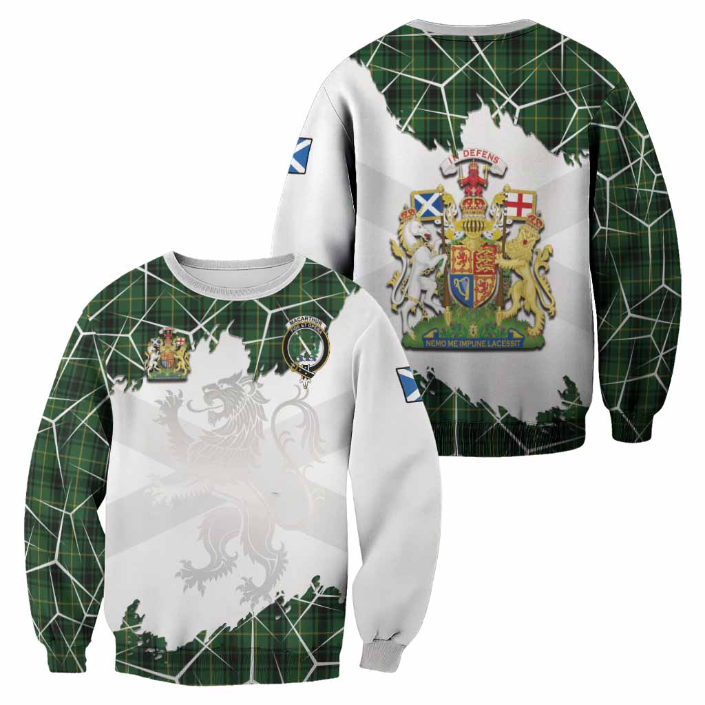 MacArthur (McArthur) Tartan Sweatshirt with Family Crest and Lion Rampant Grunge Style