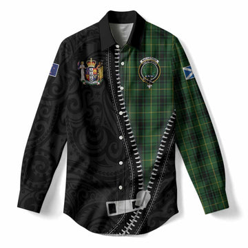 MacArthur (McArthur) Tartan Women Casual Shirt New Zealand Pattern Unique Zipper Stylized