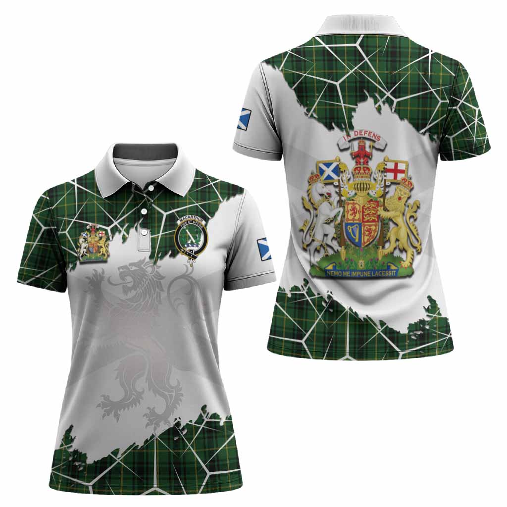 MacArthur (McArthur) Tartan Women Polo Shirt with Family Crest and Lion Rampant Grunge Style