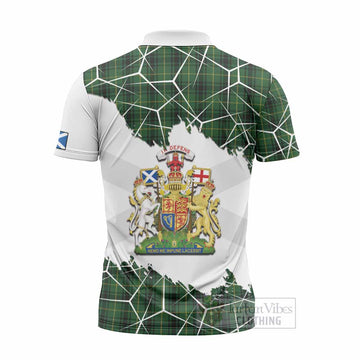 MacArthur (McArthur) Tartan Zipper Polo Shirt with Family Crest and Lion Rampant Grunge Style